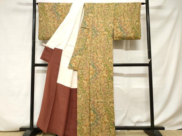 平和屋着物■上質な小紋　更紗花文　正絹　逸品　CABD3615ev