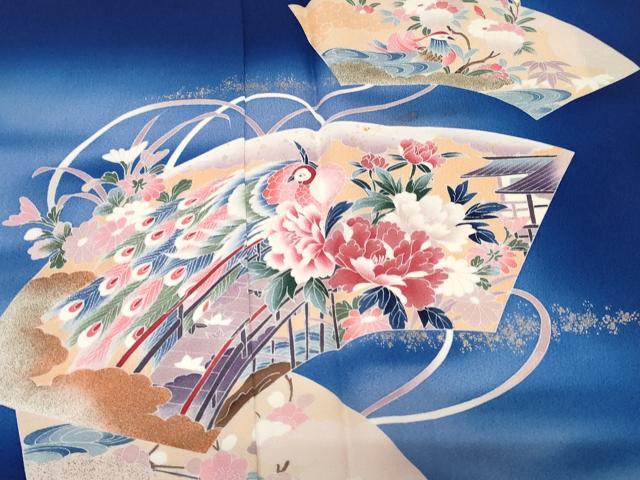 平和屋着物■訪問着　地紙孔雀草花文　暈し染め　金彩　正絹　逸品　CABD3627ev