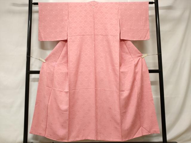 平和屋着物■上質な色無地　菱地紋　鴇色　正絹　逸品　CABD3633ev