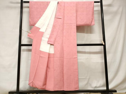 平和屋着物■上質な色無地　菱地紋　鴇色　正絹　逸品　CABD3633ev