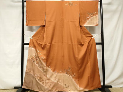 平和屋着物■訪問着　刺繍　草花文　暈し染め　金彩　正絹　逸品　CABD3642ev
