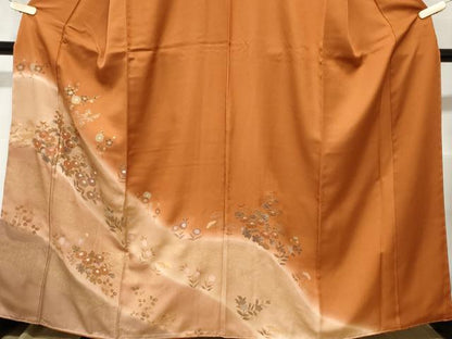 平和屋着物■訪問着　刺繍　草花文　暈し染め　金彩　正絹　逸品　CABD3642ev