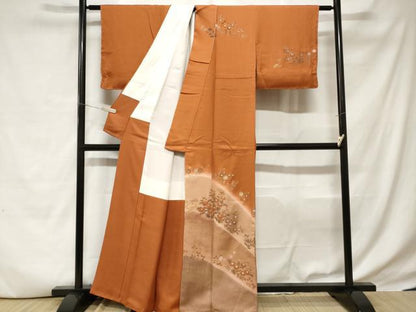 平和屋着物■訪問着　刺繍　草花文　暈し染め　金彩　正絹　逸品　CABD3642ev