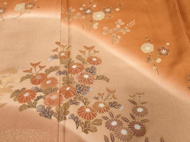 平和屋着物■訪問着　刺繍　草花文　暈し染め　金彩　正絹　逸品　CABD3642ev