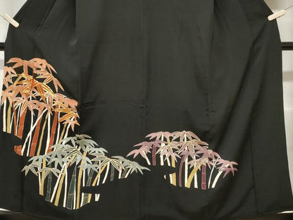 平和屋着物■豪華黒留袖 駒刺繍 笹竹文 金彩 正絹 逸品 CABD3649ev