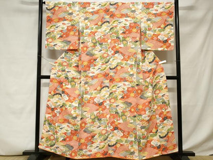 平和屋着物■上質な小紋　片輪車扇面花唐草文　正絹　逸品　CABD3650ev