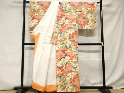 平和屋着物■上質な小紋　片輪車扇面花唐草文　正絹　逸品　CABD3650ev
