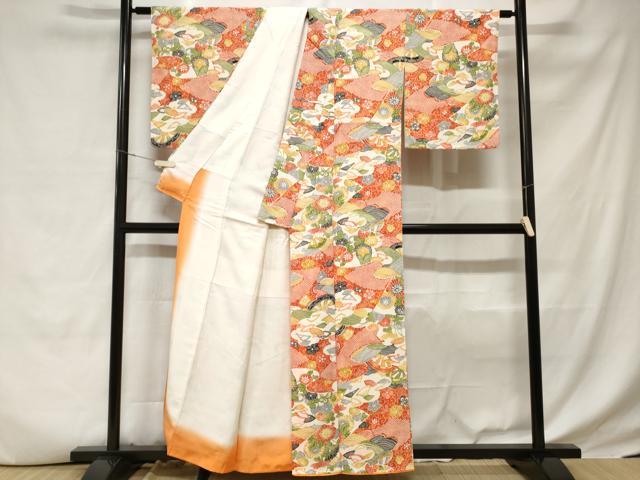 平和屋着物■上質な小紋　片輪車扇面花唐草文　正絹　逸品　CABD3650ev