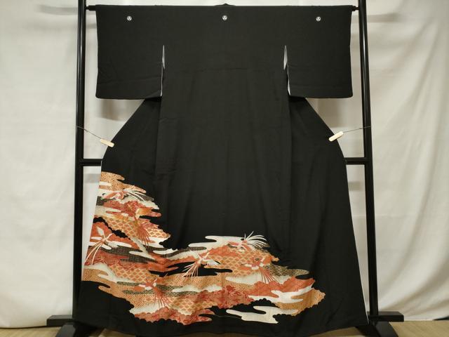 平和屋着物■豪華黒留袖 駒刺繍 吉祥雲取り鳳凰文 金彩 三越扱い 正絹 逸品 CABD3652ev