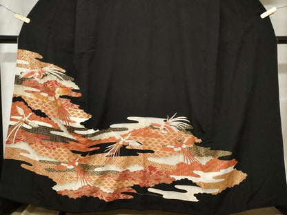 平和屋着物■豪華黒留袖 駒刺繍 吉祥雲取り鳳凰文 金彩 三越扱い 正絹 逸品 CABD3652ev