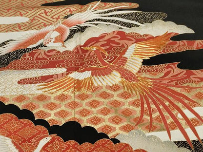 平和屋着物■豪華黒留袖 駒刺繍 吉祥雲取り鳳凰文 金彩 三越扱い 正絹 逸品 CABD3652ev
