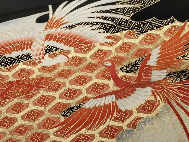 平和屋着物■豪華黒留袖 駒刺繍 吉祥雲取り鳳凰文 金彩 三越扱い 正絹 逸品 CABD3652ev