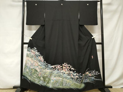 平和屋着物■豪華黒留袖　友禅　作家物　花籠文　暈し染め　正絹　逸品　CABD3657ev