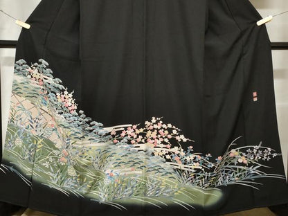平和屋着物■豪華黒留袖　友禅　作家物　花籠文　暈し染め　正絹　逸品　CABD3657ev