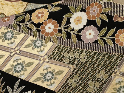 平和屋着物■豪華黒留袖　駒刺繍　鼓雪輪草花文　金彩　正絹　逸品　CABD3659ev