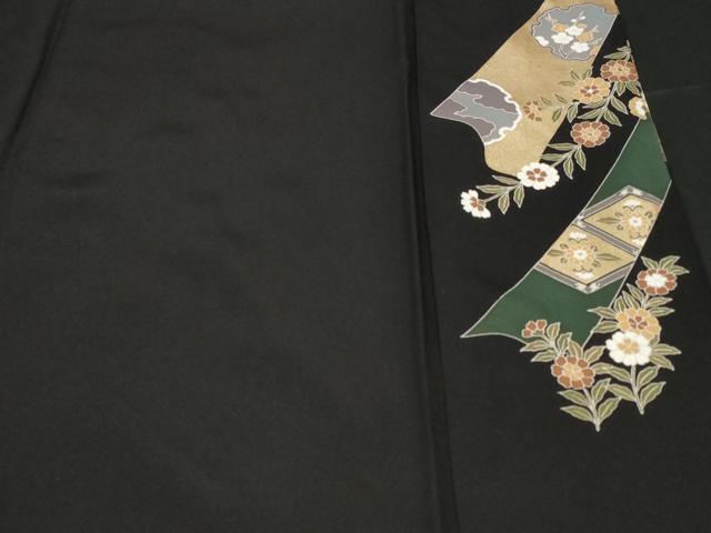 平和屋着物■豪華黒留袖　駒刺繍　鼓雪輪草花文　金彩　正絹　逸品　CABD3659ev