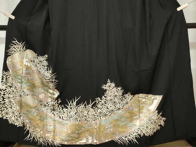 平和屋着物■豪華黒留袖　蒔絵風景花文　暈し染め　金銀彩　正絹　逸品　CABD3665ev