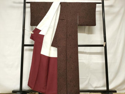 平和屋着物■上質な小紋　絞り　芒　草花文　鬼しぼ縮緬　正絹　逸品　CABD3680ev