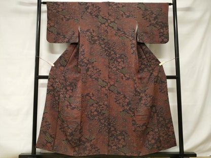 平和屋着物■上質な小紋　扇面枝花文　金彩　正絹　逸品　CABD3688ev