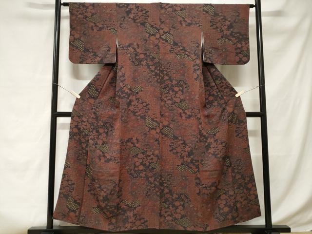 平和屋着物■上質な小紋　扇面枝花文　金彩　正絹　逸品　CABD3688ev