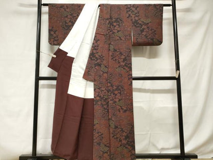平和屋着物■上質な小紋　扇面枝花文　金彩　正絹　逸品　CABD3688ev