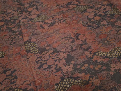 平和屋着物■上質な小紋　扇面枝花文　金彩　正絹　逸品　CABD3688ev