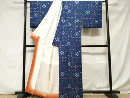 平和屋着物■上質な小紋　絞り　幾何学文様　正絹　逸品　CABD3689ev