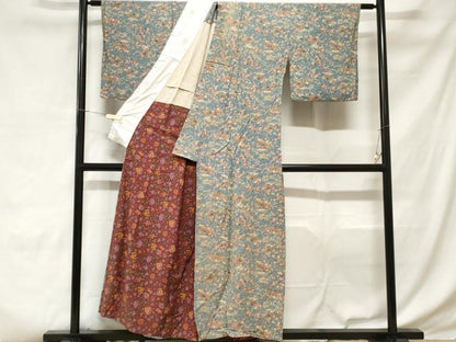 平和屋着物■上質な小紋　流水草花文　胴抜き仕立て　正絹　逸品　CABD3695ev
