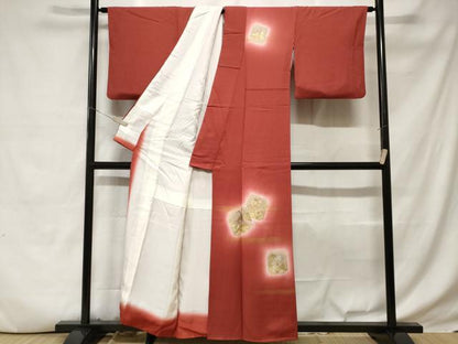 平和屋着物■訪問着　竹屋町刺繍　破れ色紙重ね飛鶴花文　暈し染め　金彩　正絹　逸品　CABD3709ev