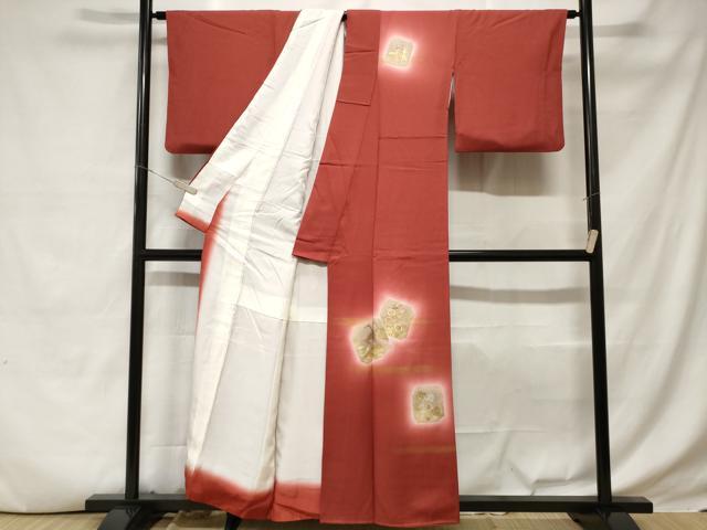 平和屋着物■訪問着　竹屋町刺繍　破れ色紙重ね飛鶴花文　暈し染め　金彩　正絹　逸品　CABD3709ev