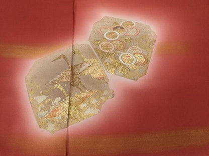 平和屋着物■訪問着　竹屋町刺繍　破れ色紙重ね飛鶴花文　暈し染め　金彩　正絹　逸品　CABD3709ev
