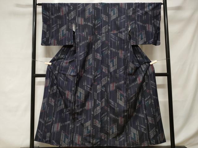 平和屋着物■上質な紬 幾何学文様 正絹 逸品 CABD3760ev