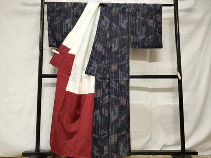 平和屋着物■上質な紬 幾何学文様 正絹 逸品 CABD3760ev