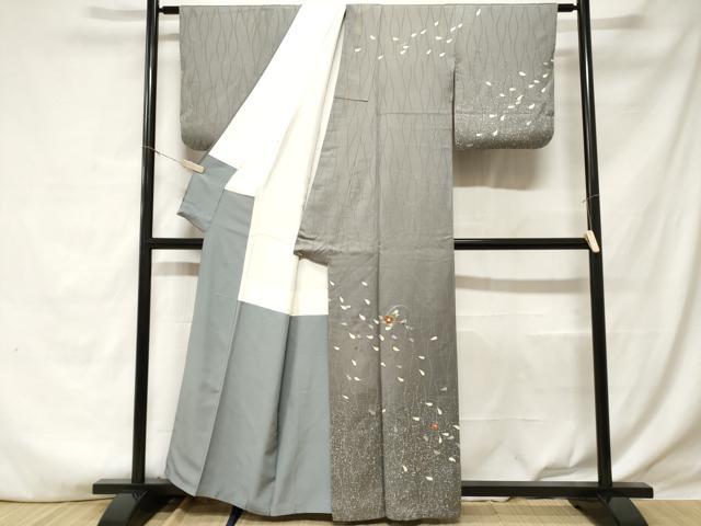 平和屋着物■訪問着　駒刺繍　椿　舞花文　銀彩　正絹　逸品　CABD3771ev