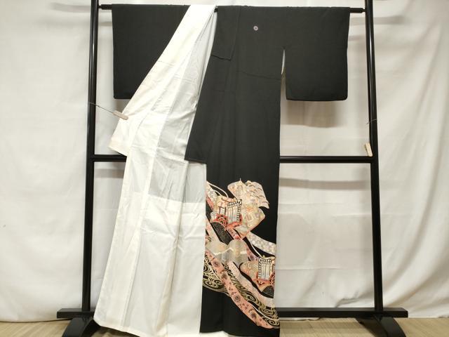 平和屋着物■豪華黒留袖　駒刺繍　御所車冊子草花文　金彩　正絹　逸品　CABD3774ev