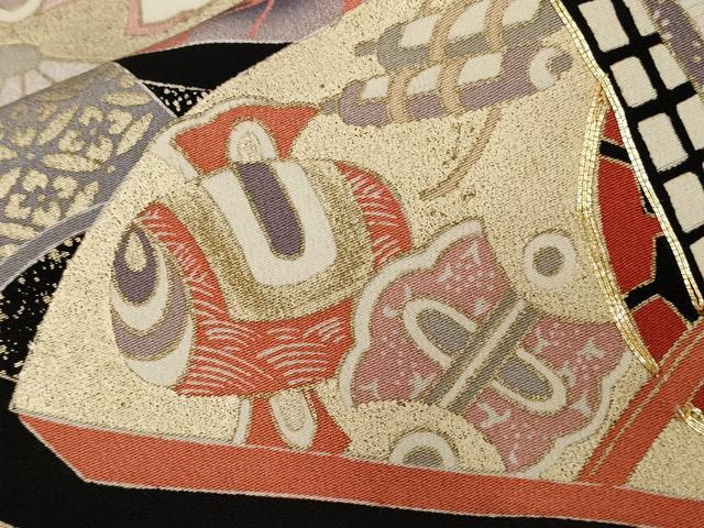 平和屋着物■豪華黒留袖　駒刺繍　御所車冊子草花文　金彩　正絹　逸品　CABD3774ev