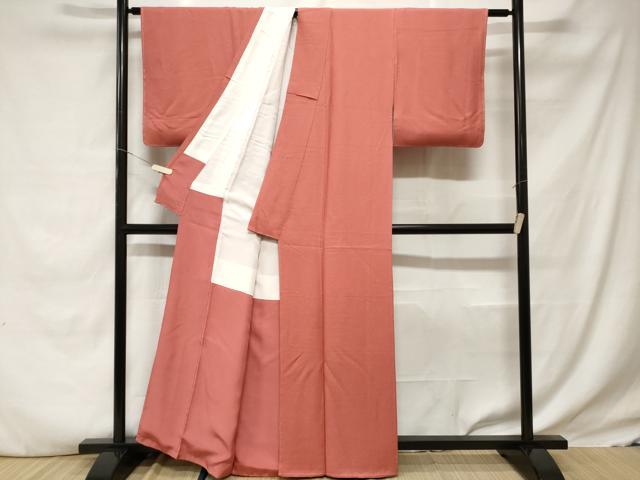 平和屋着物■上質な色無地　霞地紋　甚三紅色　正絹　逸品　未使用　CABD3778ev