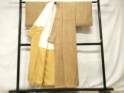 平和屋着物■上質な小紋　籠目花文　金彩　正絹　逸品　CABD3785ev
