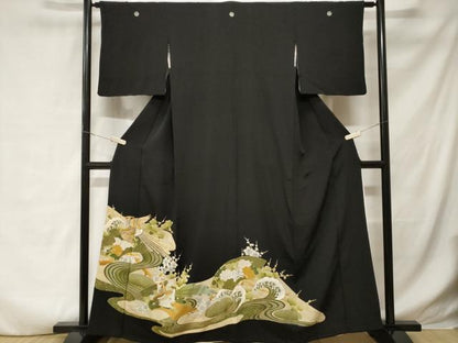 平和屋着物■豪華黒留袖　刺繍　鳳凰立波花文　暈し染め　金彩　正絹　逸品　CABD3842ev