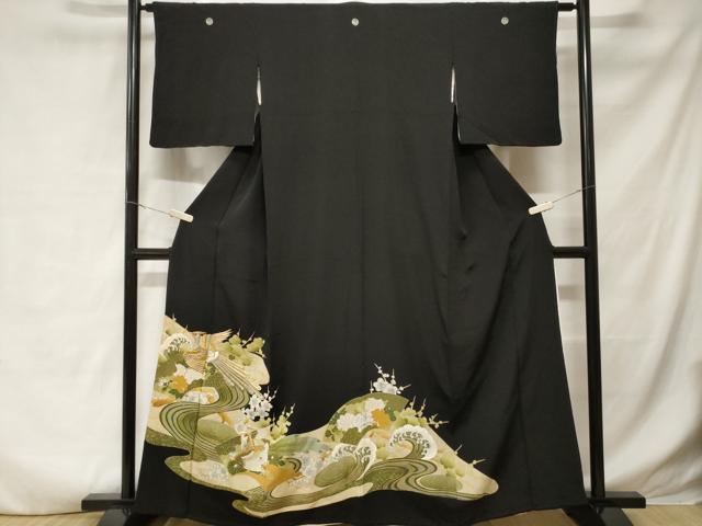平和屋着物■豪華黒留袖　刺繍　鳳凰立波花文　暈し染め　金彩　正絹　逸品　CABD3842ev