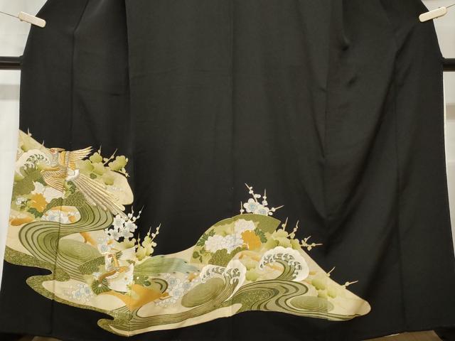 平和屋着物■豪華黒留袖　刺繍　鳳凰立波花文　暈し染め　金彩　正絹　逸品　CABD3842ev