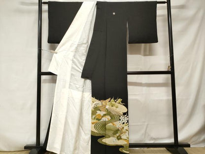 平和屋着物■豪華黒留袖　刺繍　鳳凰立波花文　暈し染め　金彩　正絹　逸品　CABD3842ev