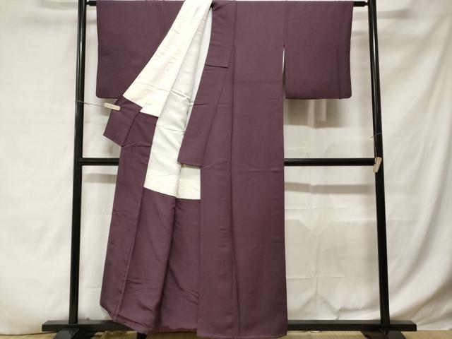 平和屋着物■上質な色無地　霞地紋　蒲葡色　正絹　逸品　CABD3855ev