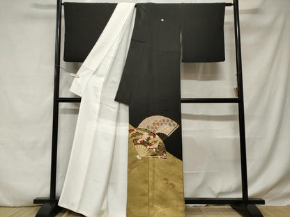 平和屋着物■豪華黒留袖　作家物　駒刺繍　飛鶴扇面松竹梅　金彩　正絹　逸品　CABD3863ev