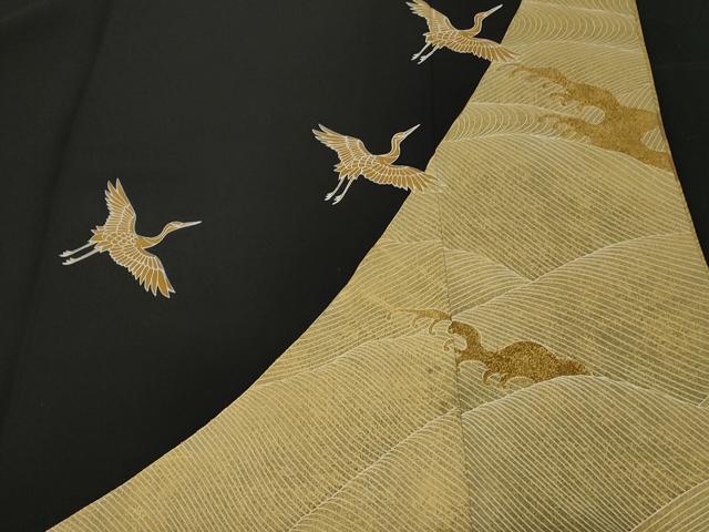 平和屋着物■豪華黒留袖　作家物　駒刺繍　飛鶴扇面松竹梅　金彩　正絹　逸品　CABD3863ev