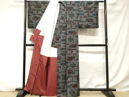 平和屋着物■本場大島紬　幾何学文　正絹　逸品　CABD3875ev