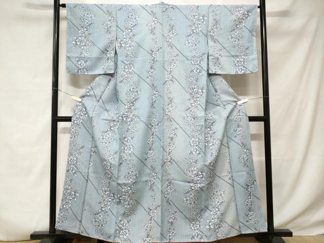 平和屋着物■小紋　斜線草花文　洗える着物　CABD3885ev