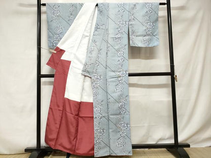 平和屋着物■小紋　斜線草花文　洗える着物　CABD3885ev