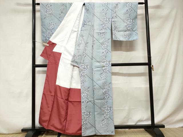 平和屋着物■小紋　斜線草花文　洗える着物　CABD3885ev