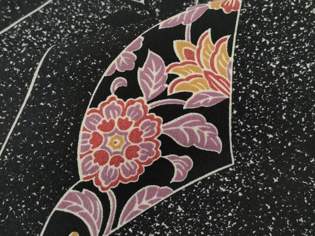 平和屋着物■小紋　更紗枝花文　黒地　洗える着物　CABD3887ev